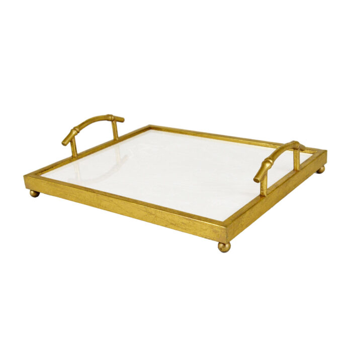 Lalana Gold Tray with White Stone- Celline Home