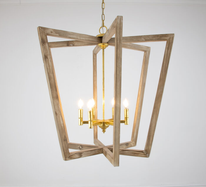 Lea Natural Oak & Gold Chandelier - Image 3