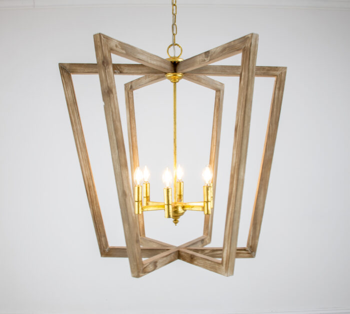 Lea Natural Oak & Gold Chandelier - Image 4