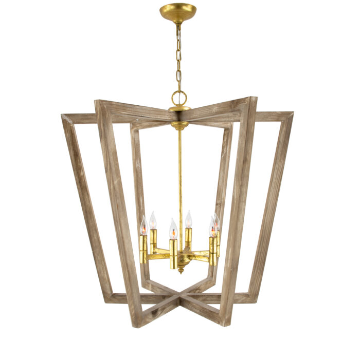 Lea Natural Oak & Gold Chandelier