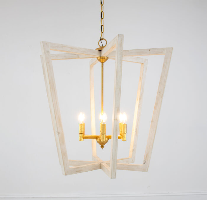 Lea White Oak & Gold Chandelier - Image 4