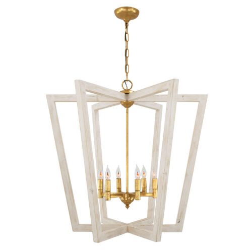 Lea White Oak & Gold Chandelier- Celline Home