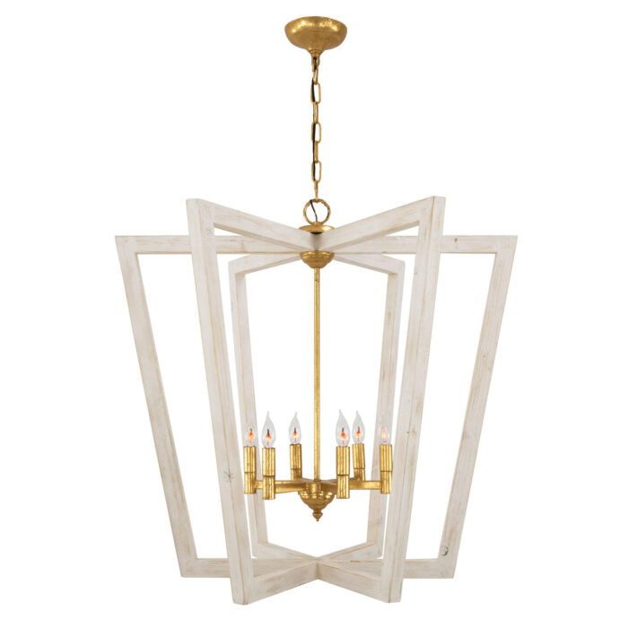 Lea White Oak & Gold Chandelier- Celline Home