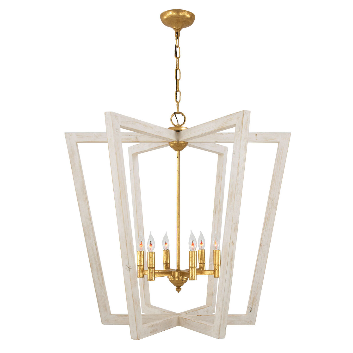 Lea White Oak & Gold Chandelier- Celline Home