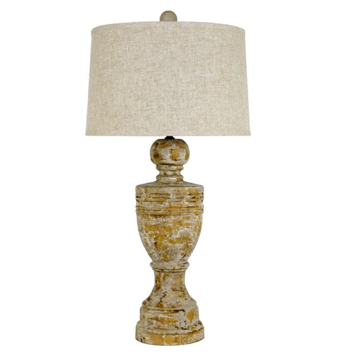 Julius Carved Oak Wood Table Lamp