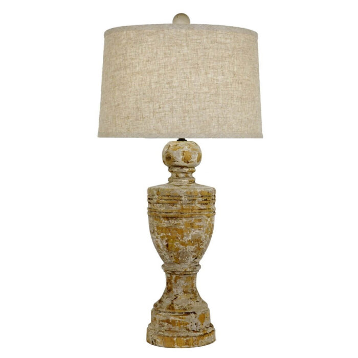 Julius Carved Oak Wood Table Lamp - Celline Home