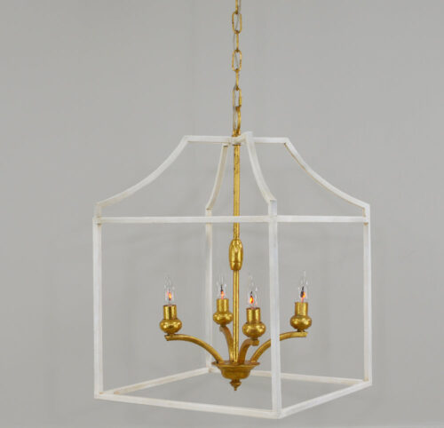 Delona 4 Light White and Gold Lantern - Celline Home