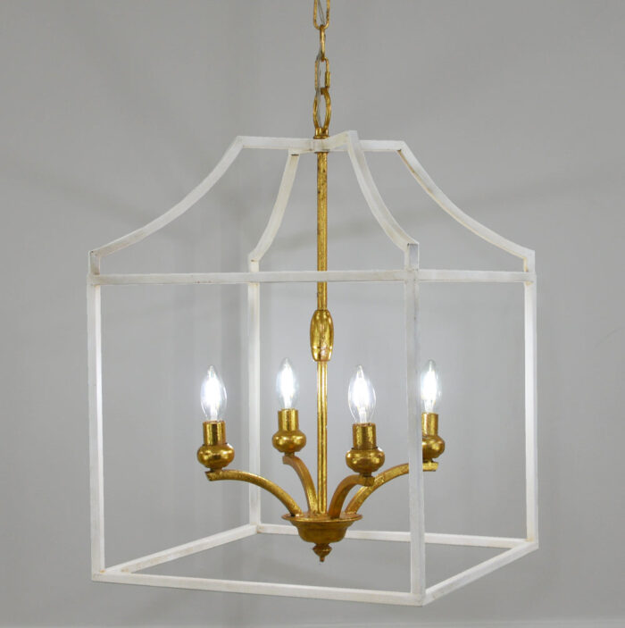 Delona 4 Light White and Gold Lantern - Celline Home