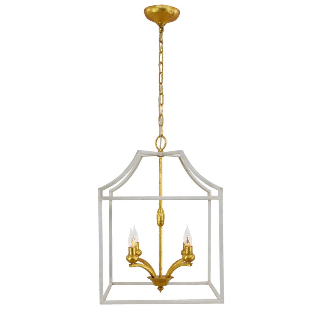 Delona 4 Light White and Gold Lantern - Celline Home