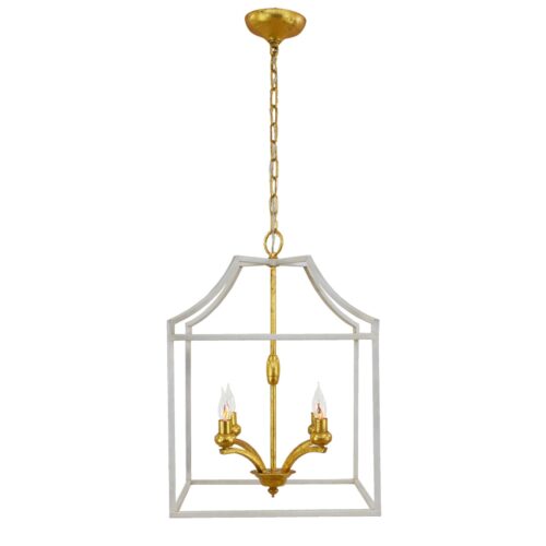 Delona 4 Light White and Gold Lantern - Celline Home