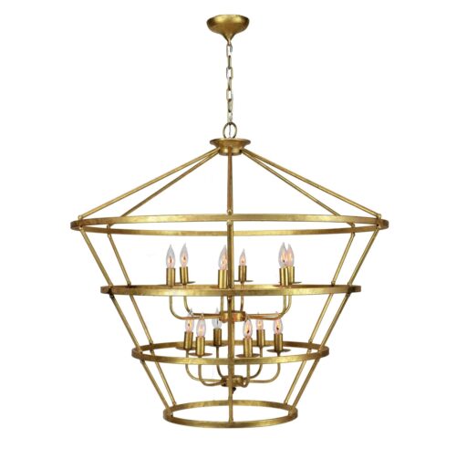 Massive 12 Light Gold Large Chandelier- Celline Home