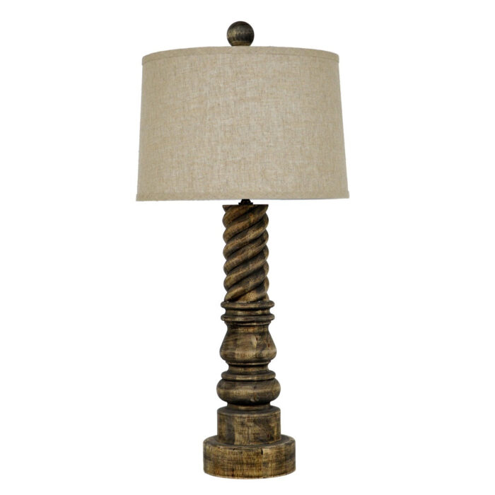 Celline Home Magnolia Carved Wood Table Lamp