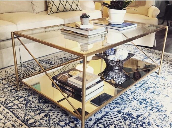 Iris Gold Leaf 2 Shelves Coffee Table - Celline Home