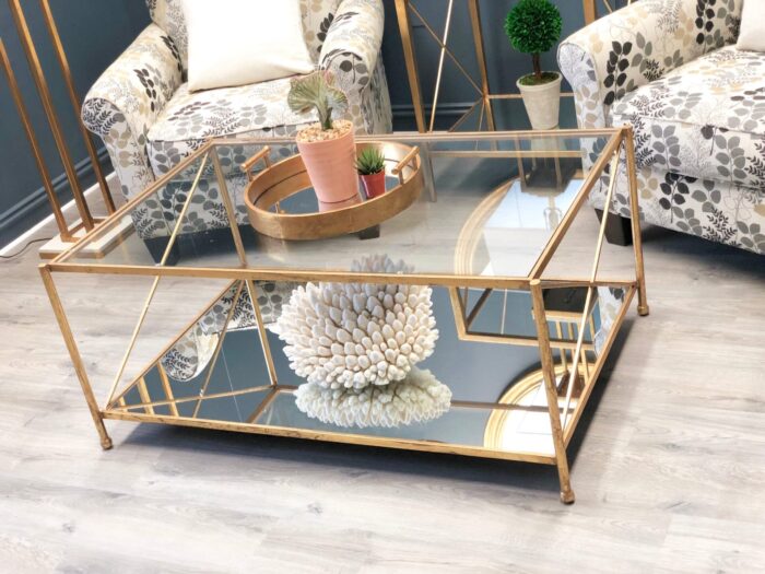 Iris Gold Leaf 2 Shelves Coffee Table - Celline Home