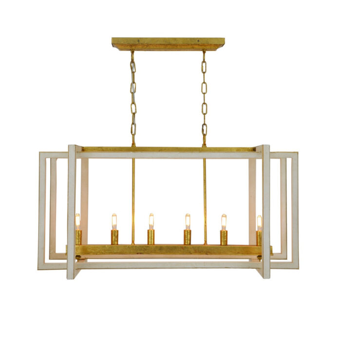 Sera 6 Light White and Gold Long Lantern - Celline Home